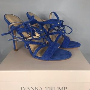 Ivanka Trump Gladiator Heels Blue Suede 7.5 New